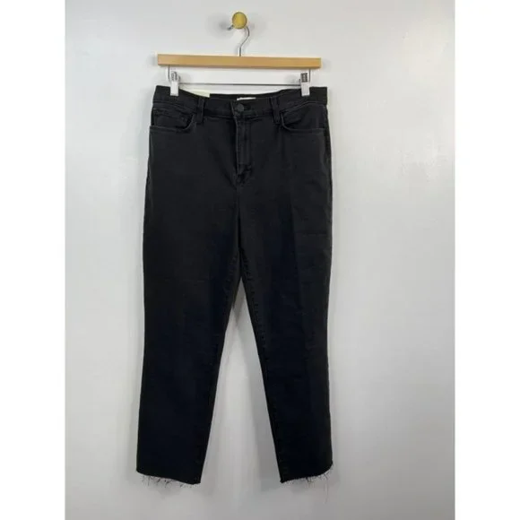 L'Agence Sada High Rise Frayed Hem Cropped Slim Denim Jean Black Size: 30 NWT - Picture 2 of 7